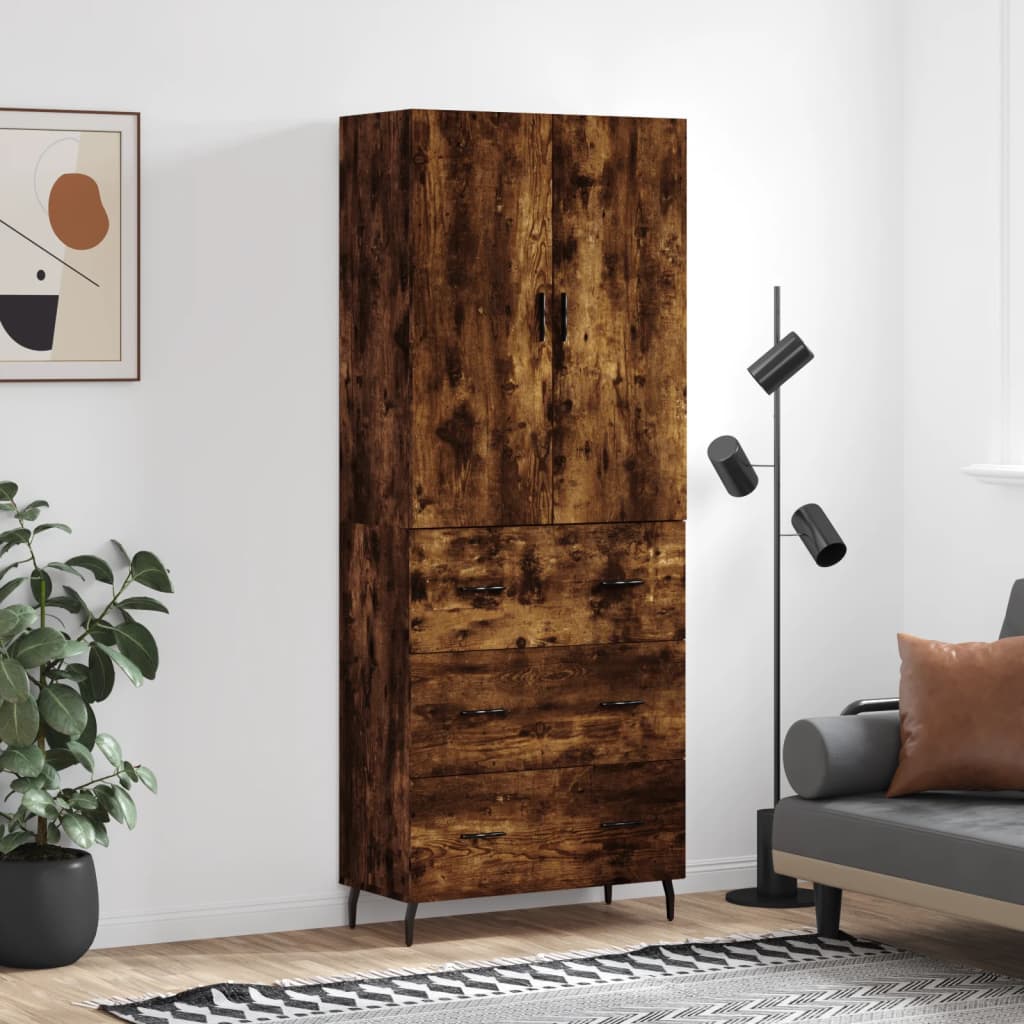Highboard Braun Eichen-Optik 69,5X34X180 Cm Holzwerkstoff