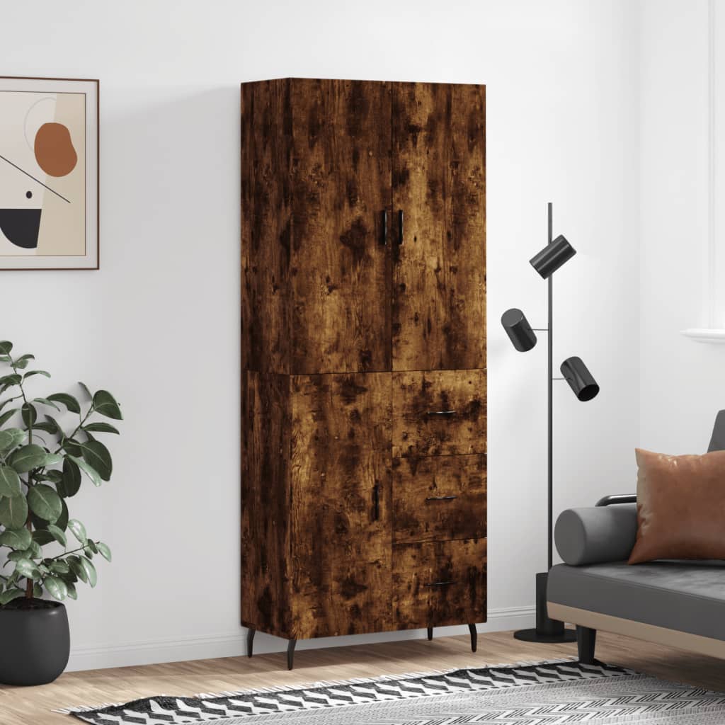 Highboard Braun Eichen-Optik 69,5X34X180 Cm Holzwerkstoff