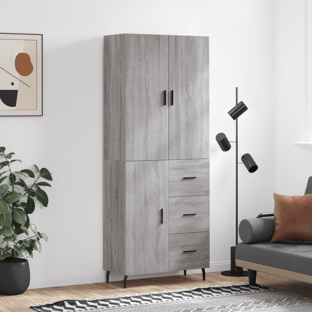 Highboard Braun Eichen-Optik 69,5X34X180 Cm Holzwerkstoff