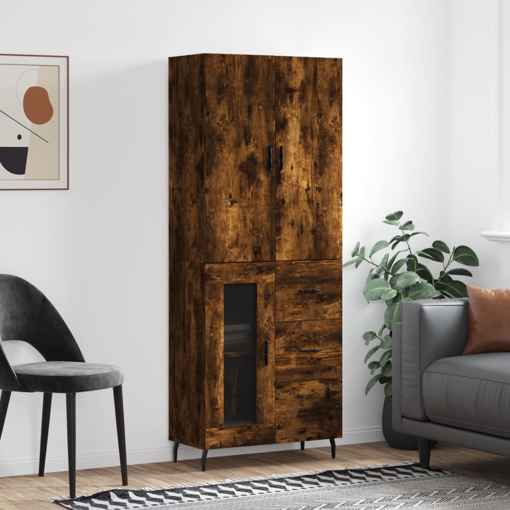 Highboard Braun Eichen-Optik 69,5X34X180 Cm Holzwerkstoff