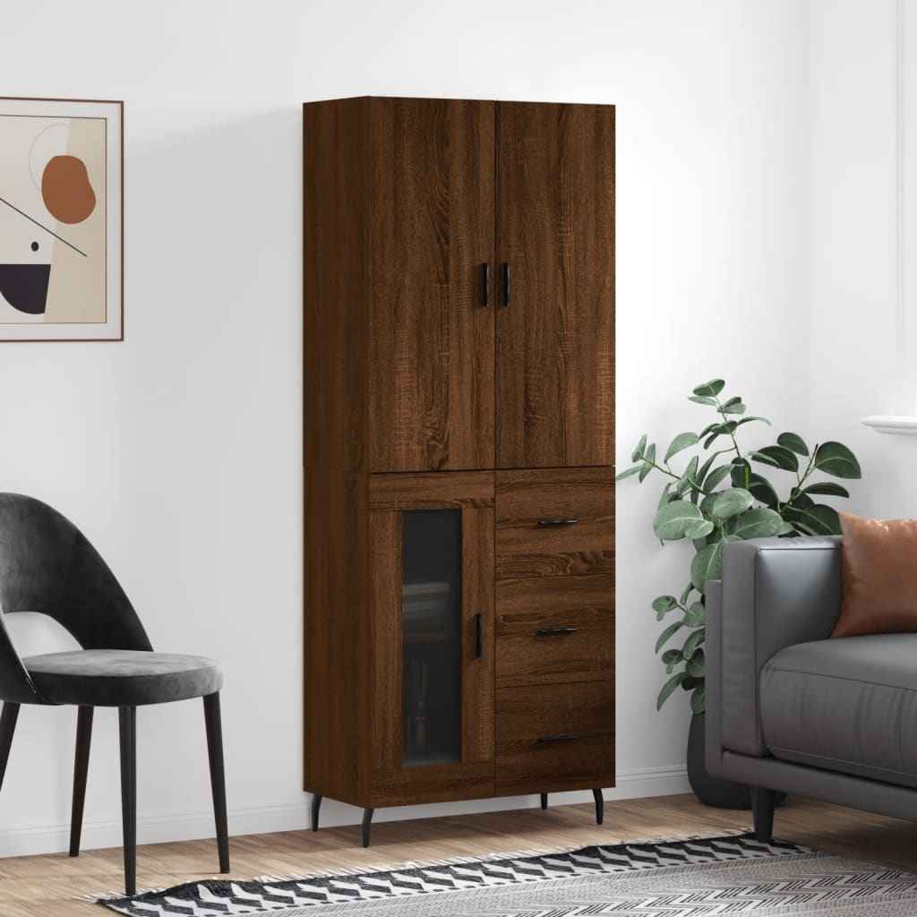 Highboard Braun Eichen-Optik 69,5X34X180 Cm Holzwerkstoff