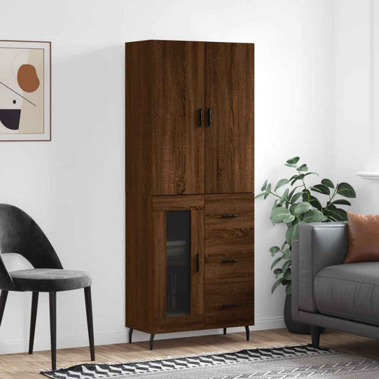 Highboard Braun Eichen-Optik 69,5X34X180 Cm Holzwerkstoff
