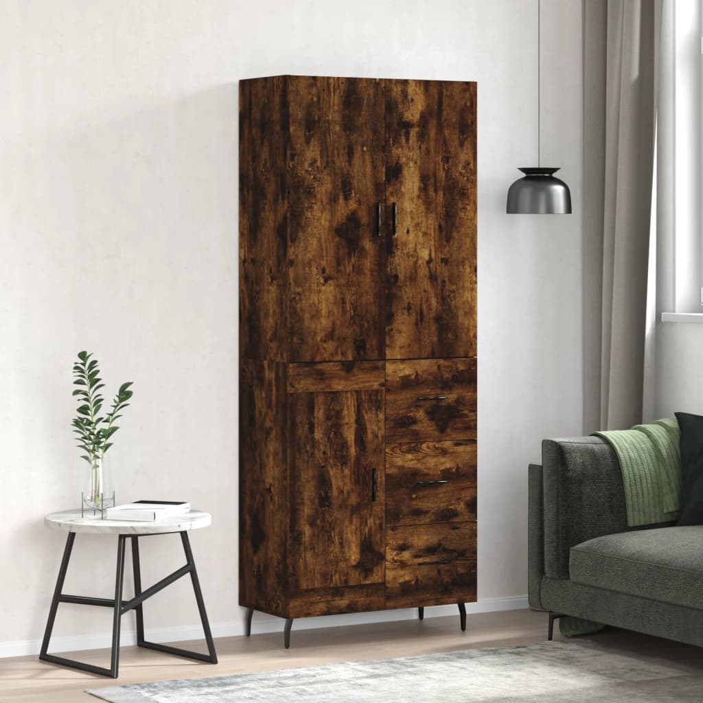 Highboard Braun Eichen-Optik 69,5X34X180 Cm Holzwerkstoff