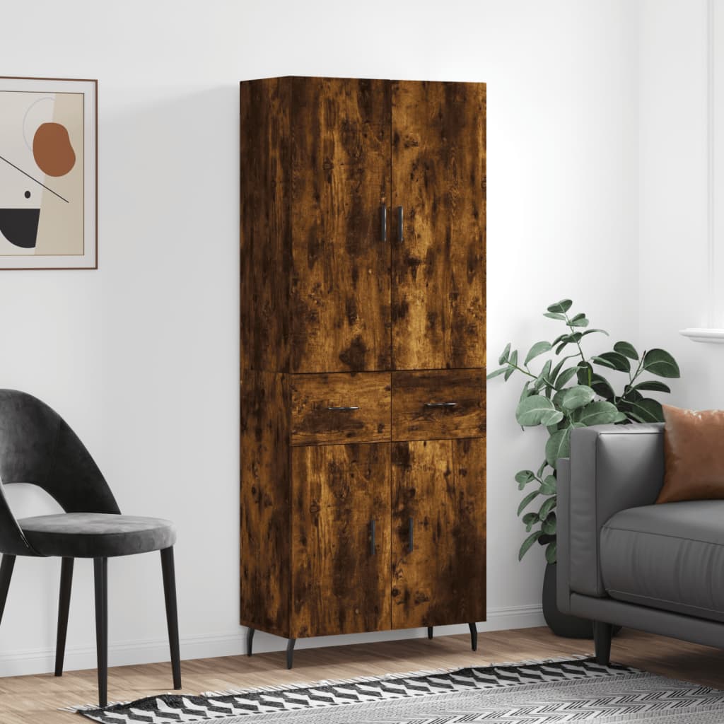 Highboard Braun Eichen-Optik 69,5X34X180 Cm Holzwerkstoff