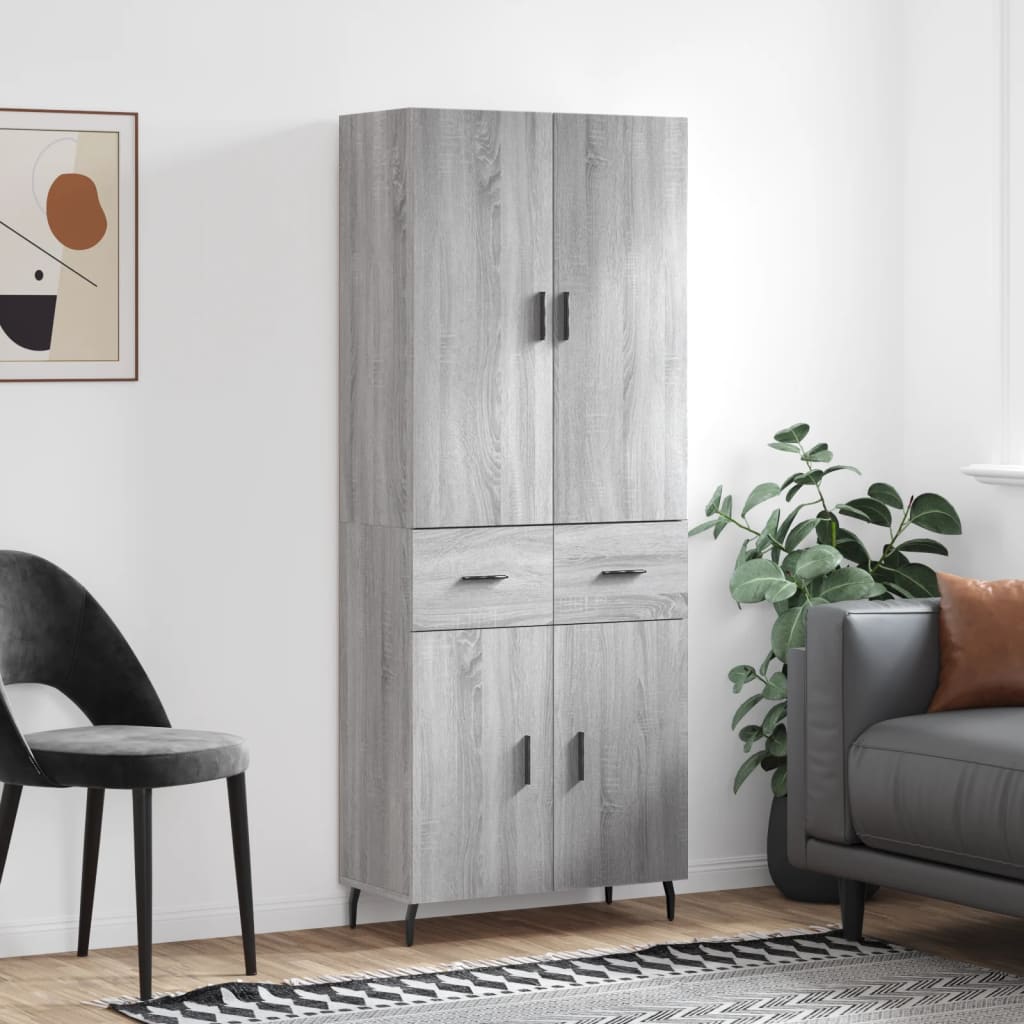 Highboard Braun Eichen-Optik 69,5X34X180 Cm Holzwerkstoff