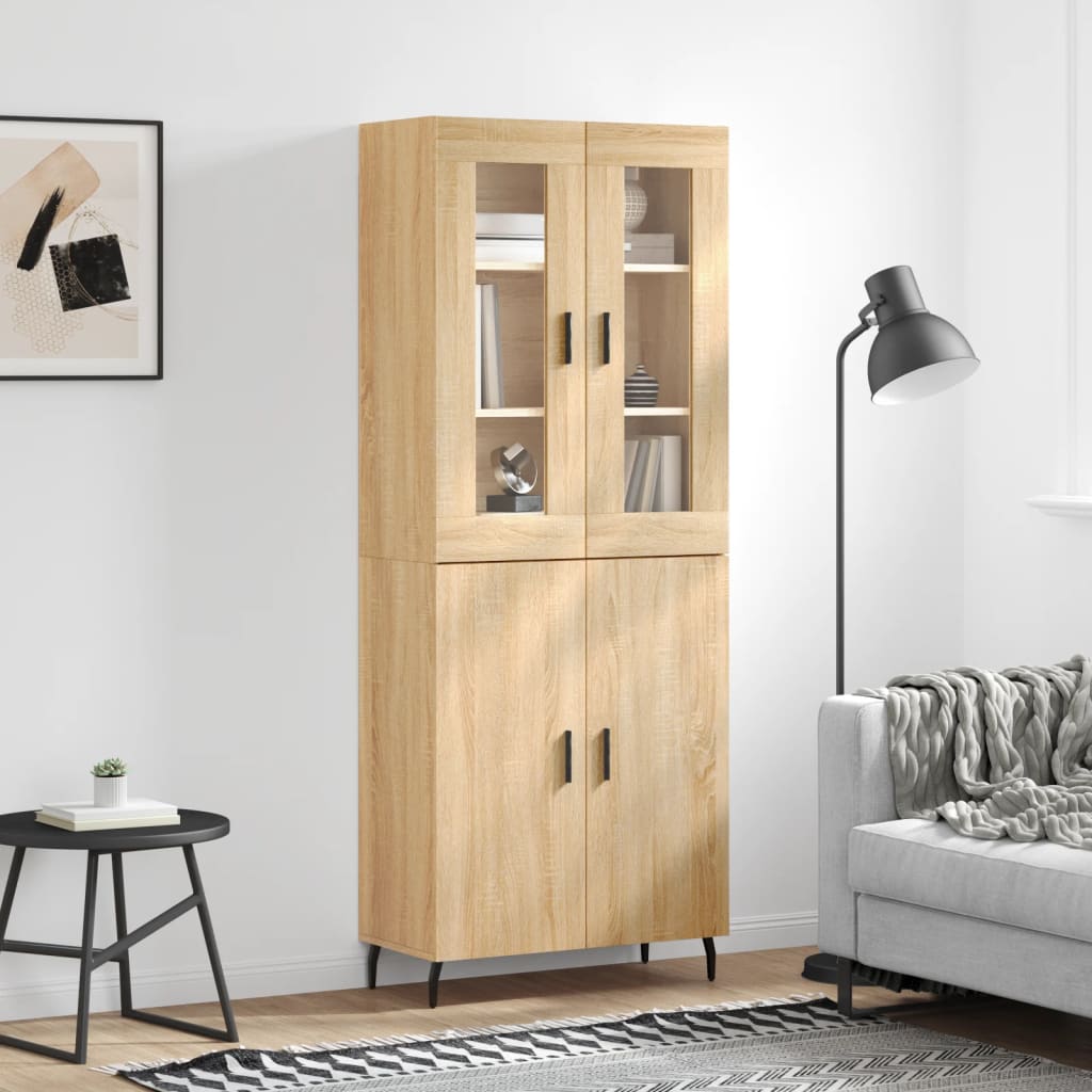 Highboard Braun Eichen-Optik 69,5X34X180 Cm Holzwerkstoff