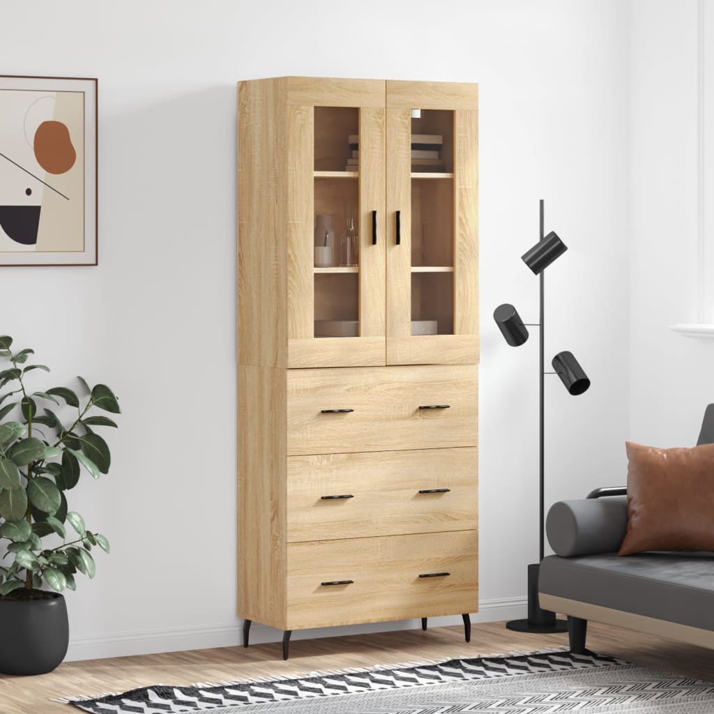 Highboard Braun Eichen-Optik 69,5X34X180 Cm Holzwerkstoff