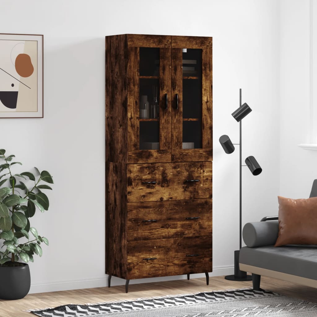 Highboard Braun Eichen-Optik 69,5X34X180 Cm Holzwerkstoff