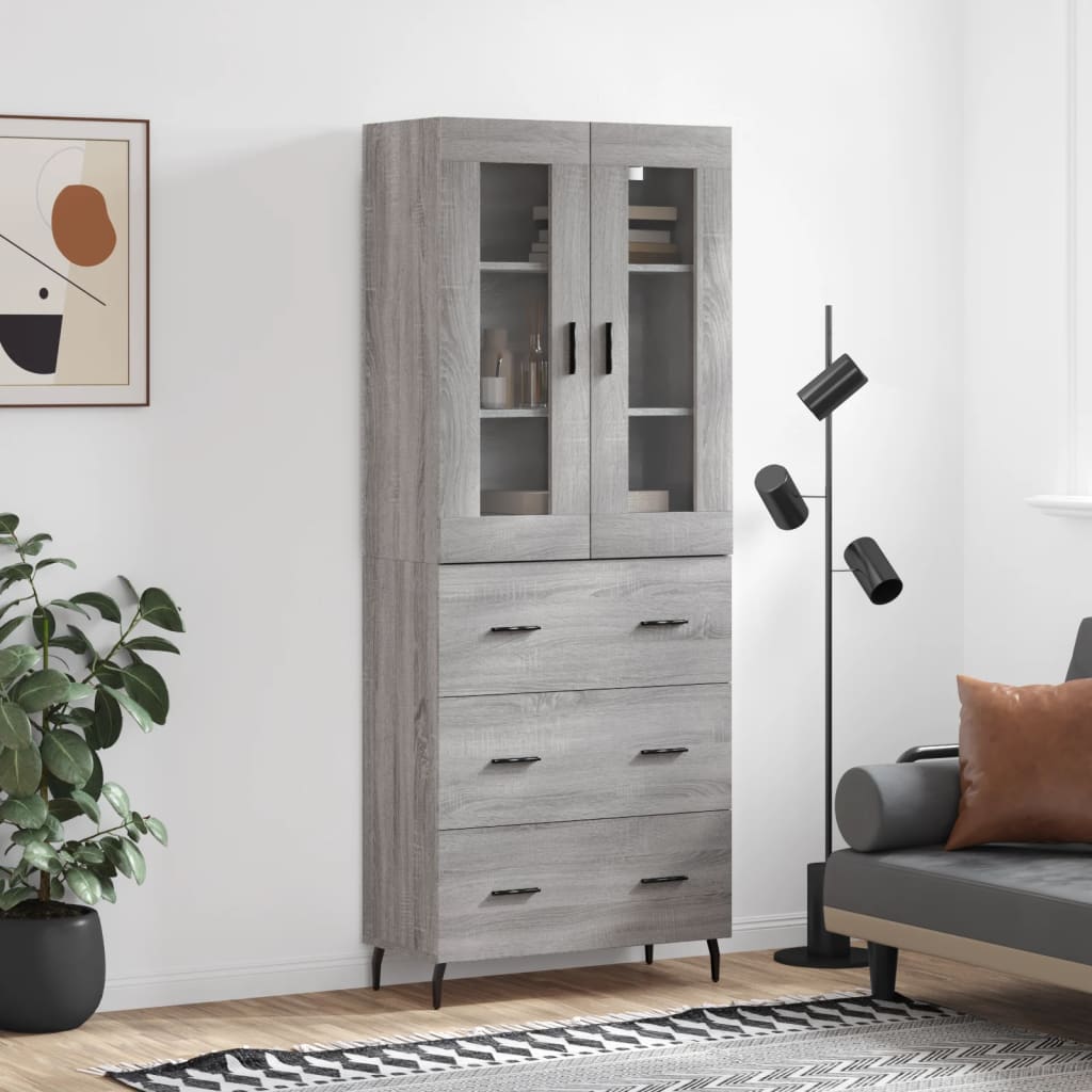 Highboard Braun Eichen-Optik 69,5X34X180 Cm Holzwerkstoff
