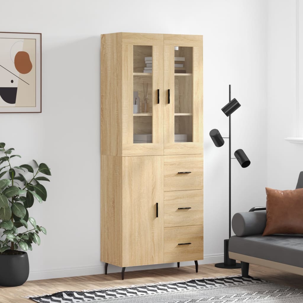 Highboard Braun Eichen-Optik 69,5X34X180 Cm Holzwerkstoff