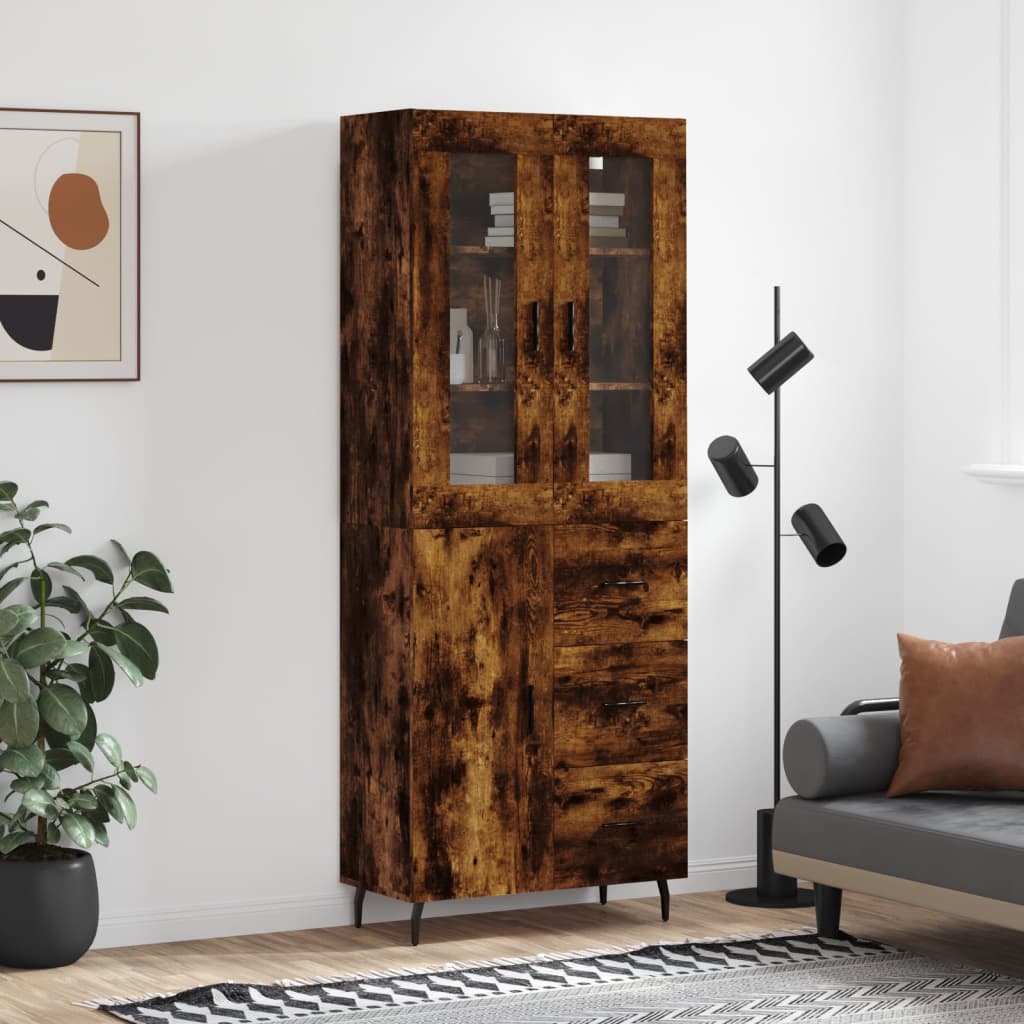 Highboard Braun Eichen-Optik 69,5X34X180 Cm Holzwerkstoff