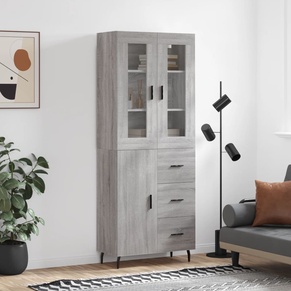 Highboard Braun Eichen-Optik 69,5X34X180 Cm Holzwerkstoff