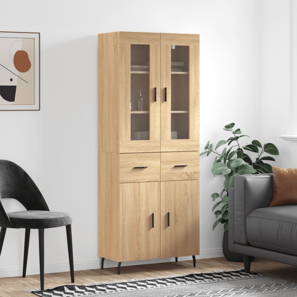 Highboard Braun Eichen-Optik 69,5X34X180 Cm Holzwerkstoff