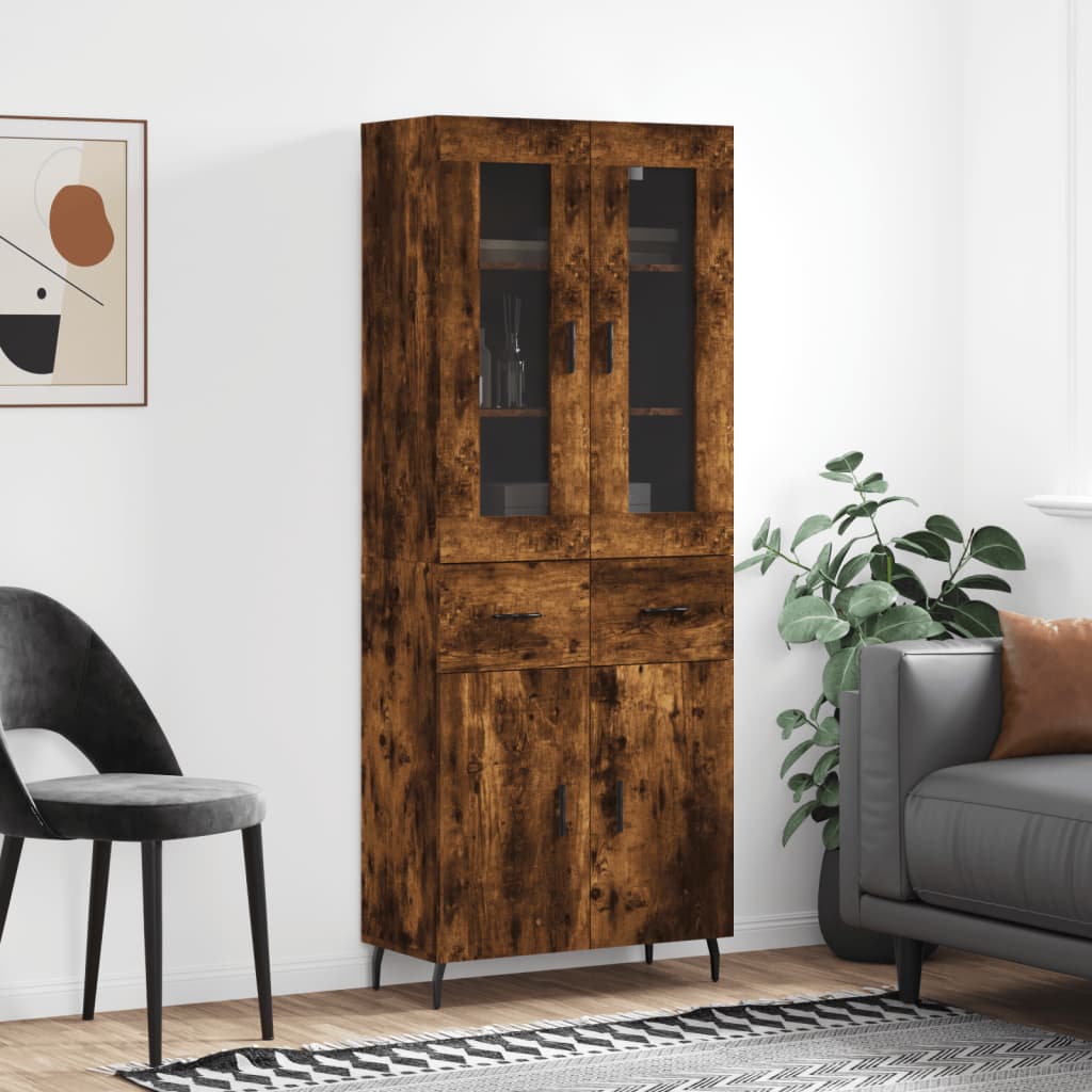 Highboard Braun Eichen-Optik 69,5X34X180 Cm Holzwerkstoff