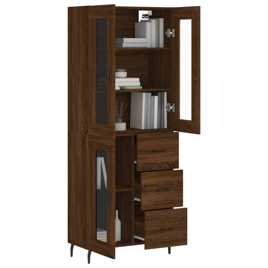 Highboard Braun Eichen-Optik 69,5X34X180 Cm Holzwerkstoff