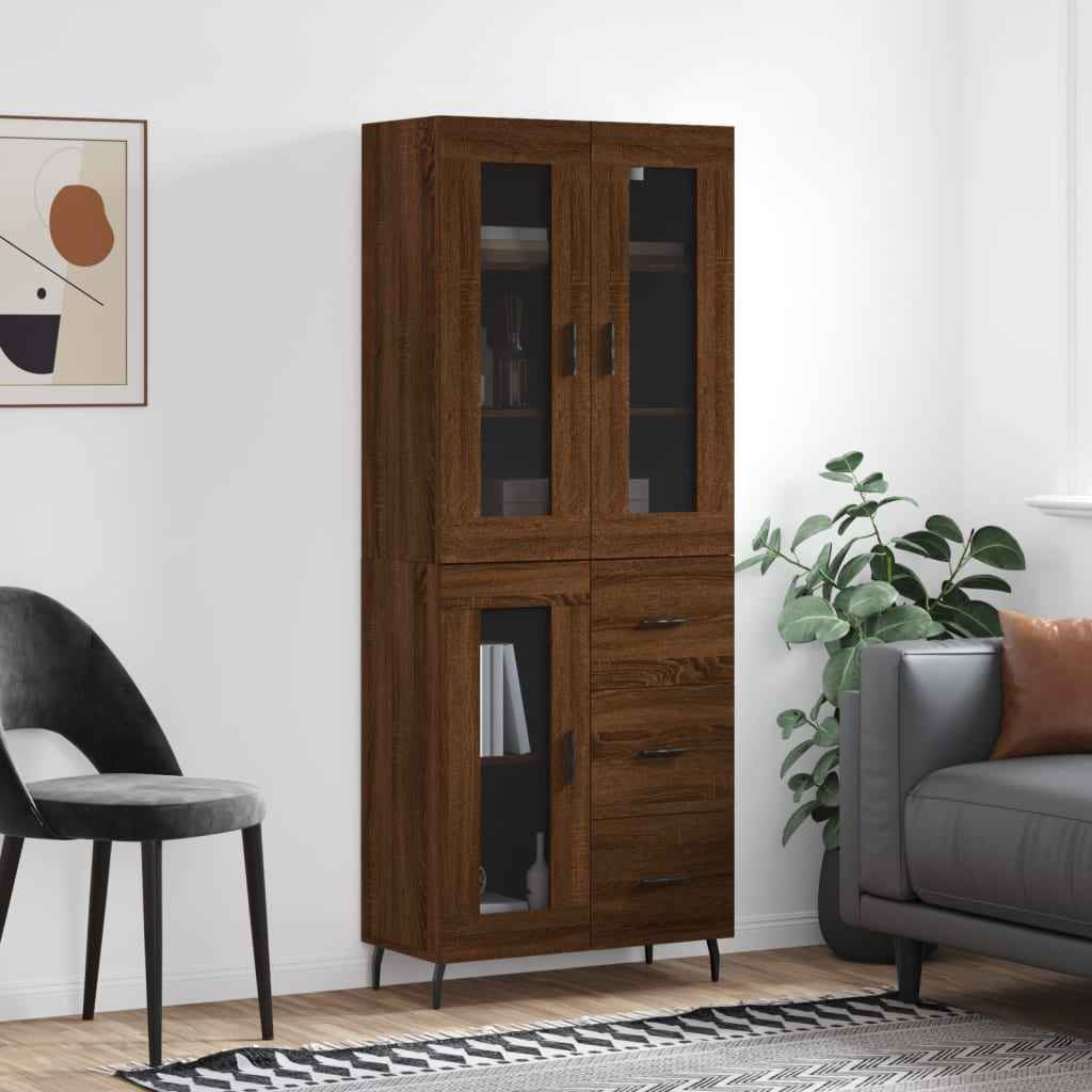 Highboard Braun Eichen-Optik 69,5X34X180 Cm Holzwerkstoff