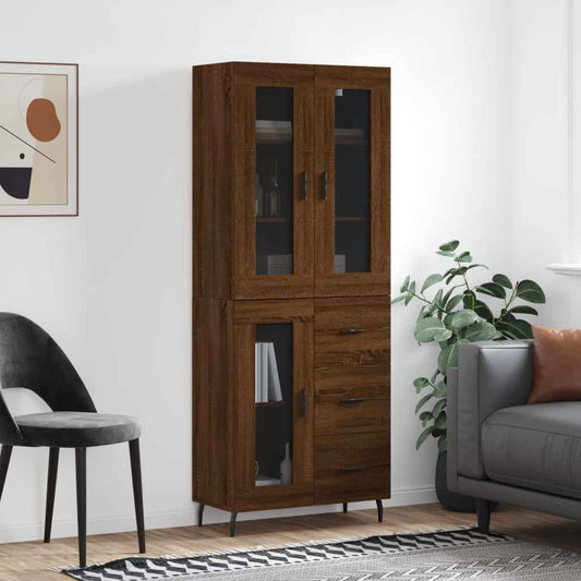 Highboard Braun Eichen-Optik 69,5X34X180 Cm Holzwerkstoff