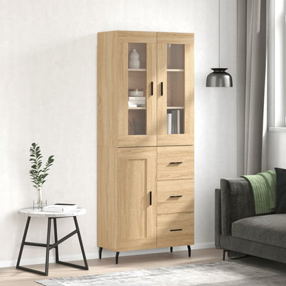 Highboard Braun Eichen-Optik 69,5X34X180 Cm Holzwerkstoff