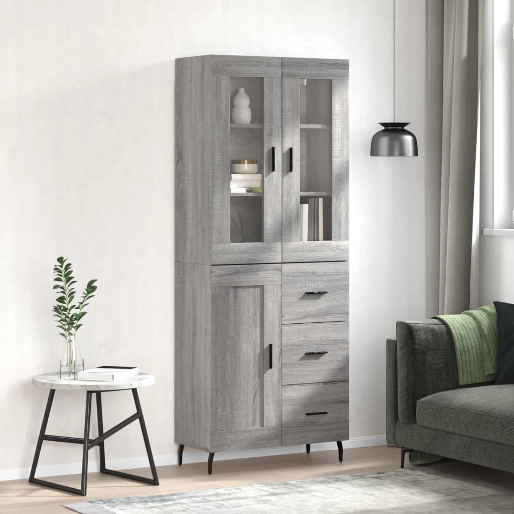 Highboard Braun Eichen-Optik 69,5X34X180 Cm Holzwerkstoff