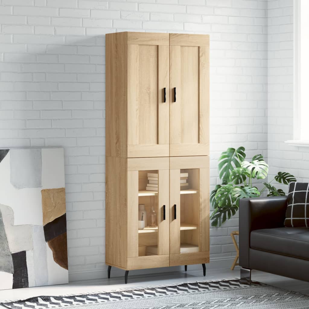 Highboard Braun Eichen-Optik 69,5X34X180 Cm Holzwerkstoff