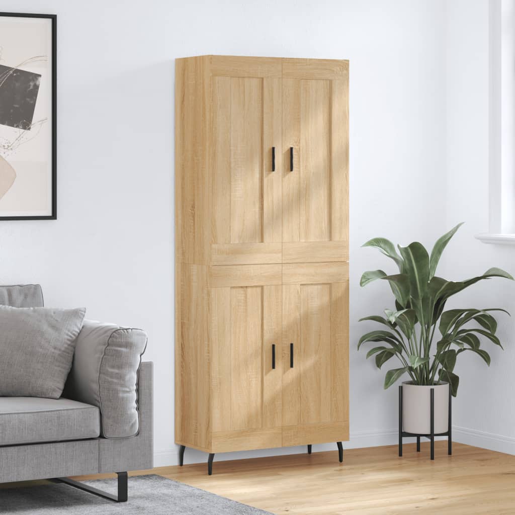 Highboard Braun Eichen-Optik 69,5X34X180 Cm Holzwerkstoff