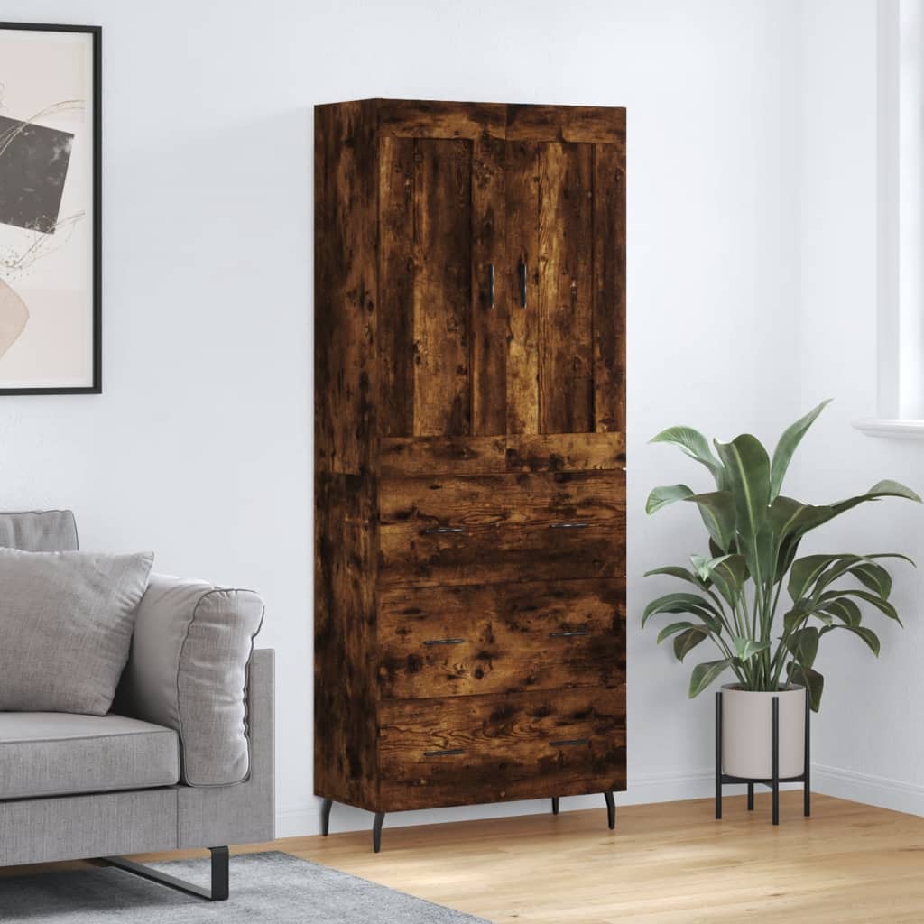 Highboard Braun Eichen-Optik 69,5X34X180 Cm Holzwerkstoff
