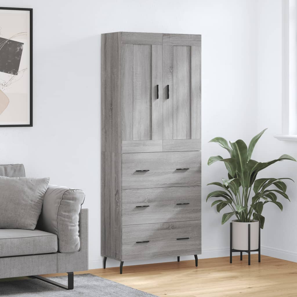 Highboard Braun Eichen-Optik 69,5X34X180 Cm Holzwerkstoff