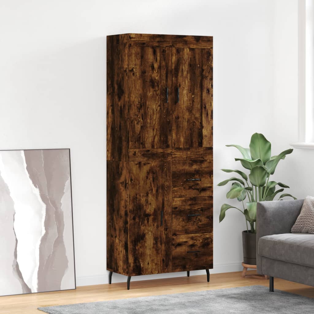 Highboard Braun Eichen-Optik 69,5X34X180 Cm Holzwerkstoff