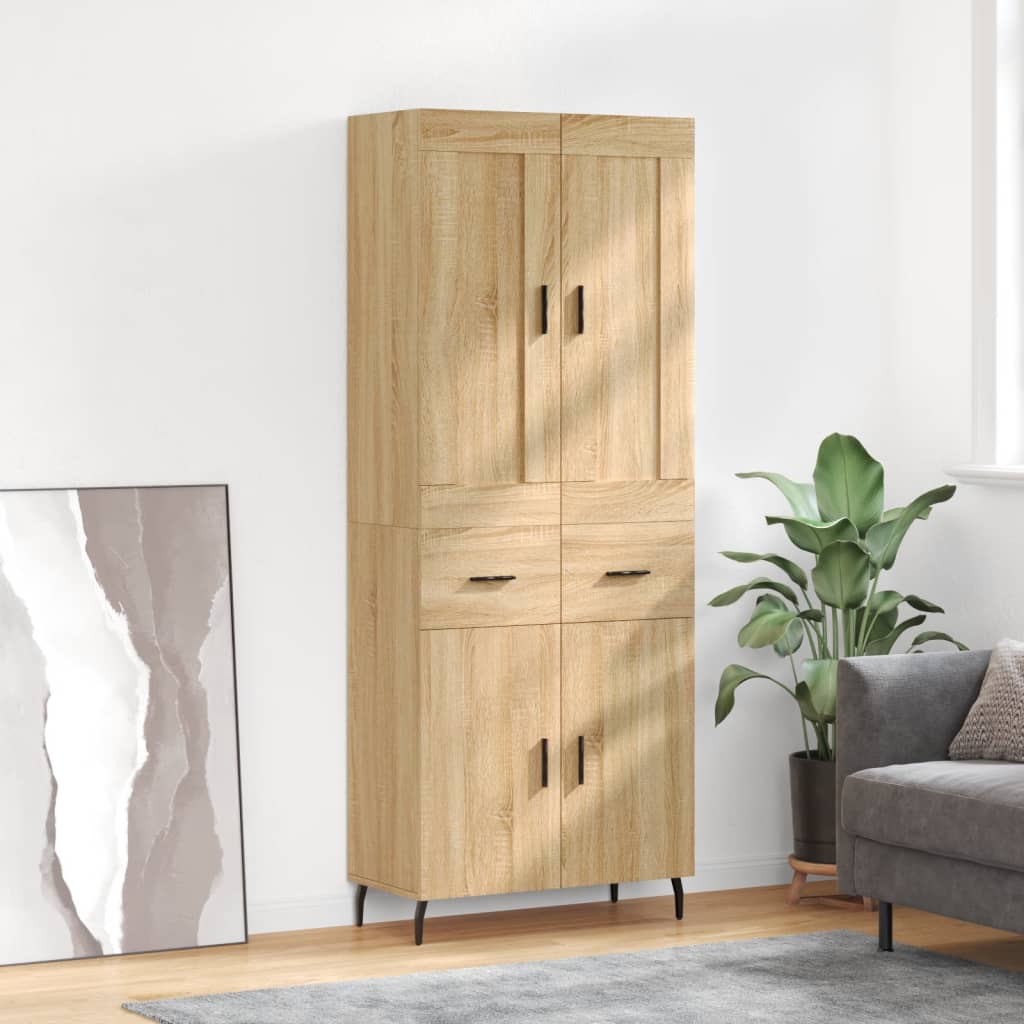 Highboard Braun Eichen-Optik 69,5X34X180 Cm Holzwerkstoff