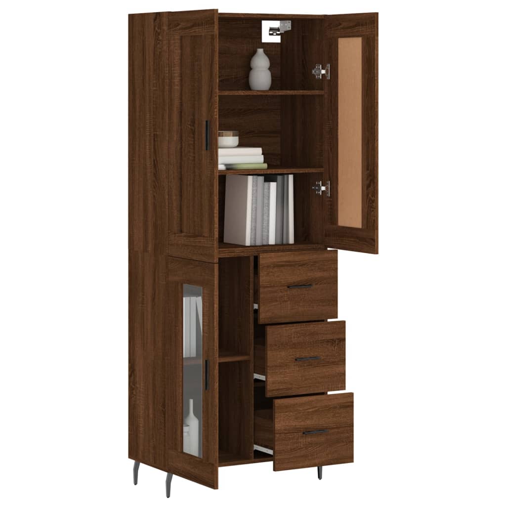 Highboard Braun Eichen-Optik 69,5X34X180 Cm Holzwerkstoff