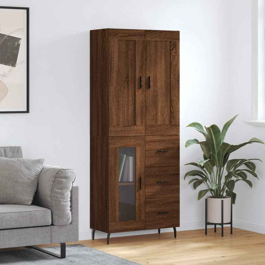 Highboard Braun Eichen-Optik 69,5X34X180 Cm Holzwerkstoff