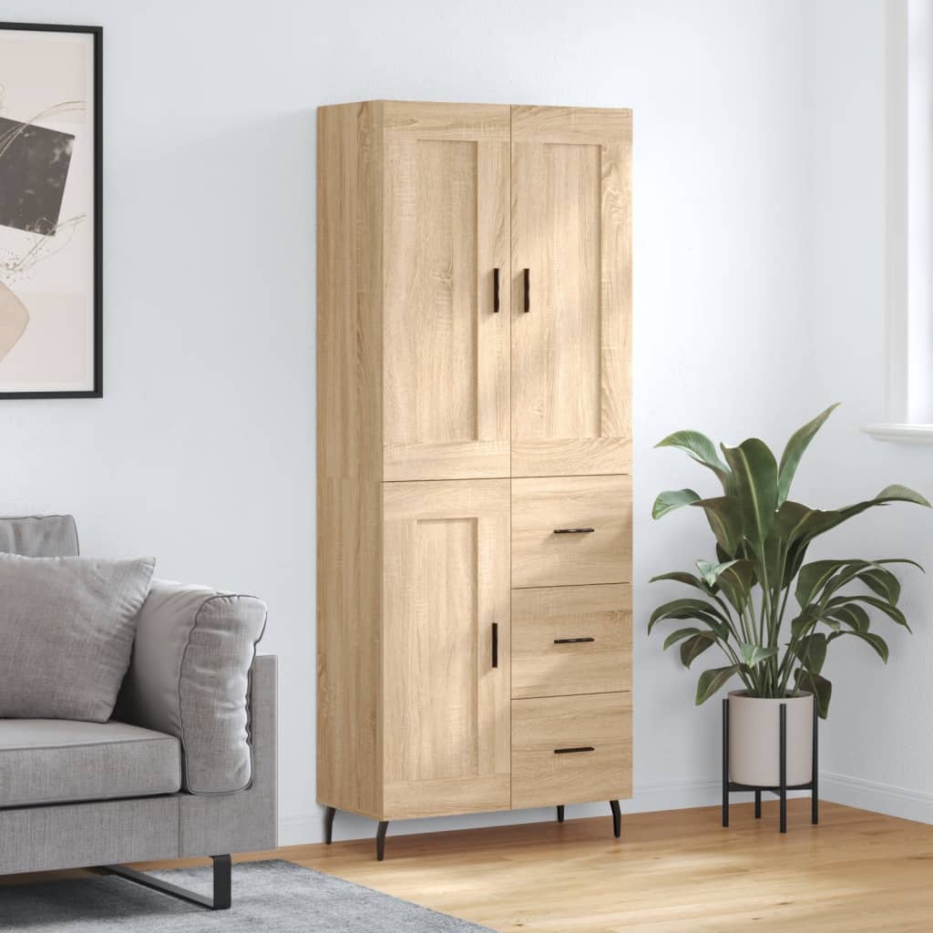 Highboard Braun Eichen-Optik 69,5X34X180 Cm Holzwerkstoff