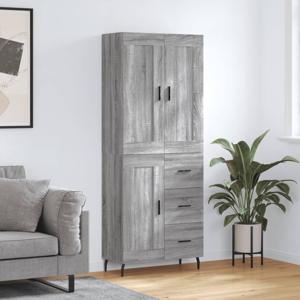 Highboard Braun Eichen-Optik 69,5X34X180 Cm Holzwerkstoff