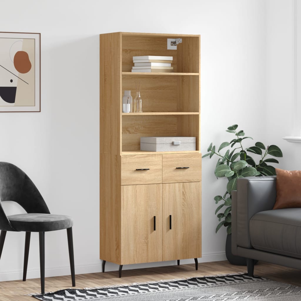 Highboard Braun Eichen-Optik 69,5X34X180 Cm Holzwerkstoff