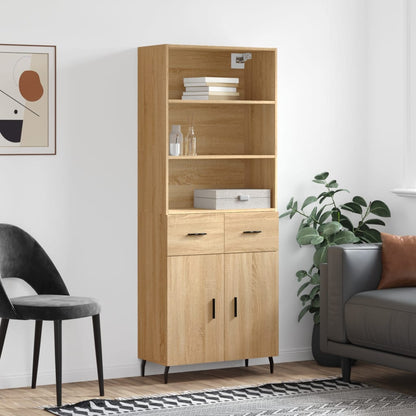 Highboard Braun Eichen-Optik 69,5X34X180 Cm Holzwerkstoff