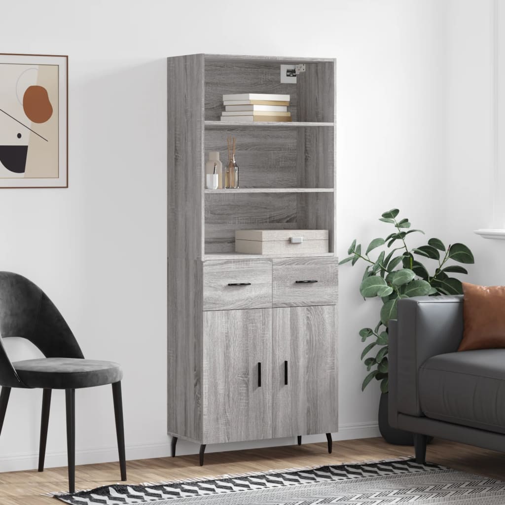 Highboard Braun Eichen-Optik 69,5X34X180 Cm Holzwerkstoff