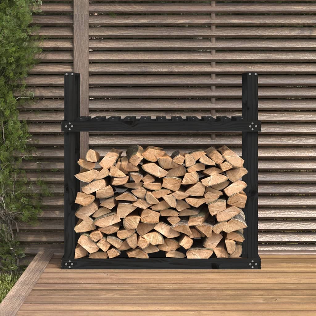 Kaminholzregal Schwarz 110X35X108,5 Cm Massivholz Kiefer