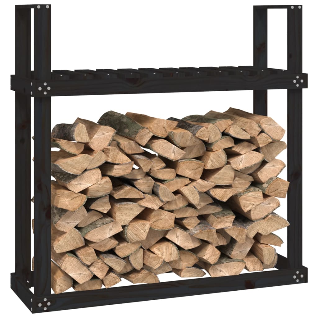 Kaminholzregal Schwarz 110X35X108,5 Cm Massivholz Kiefer