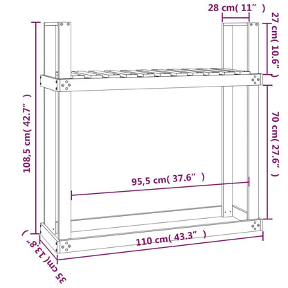 Kaminholzregal Schwarz 110X35X108,5 Cm Massivholz Kiefer