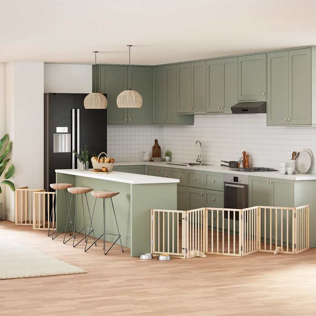 12-Tlg. Hundetor Mit Tür Faltbar 960 Cm Pappelholz