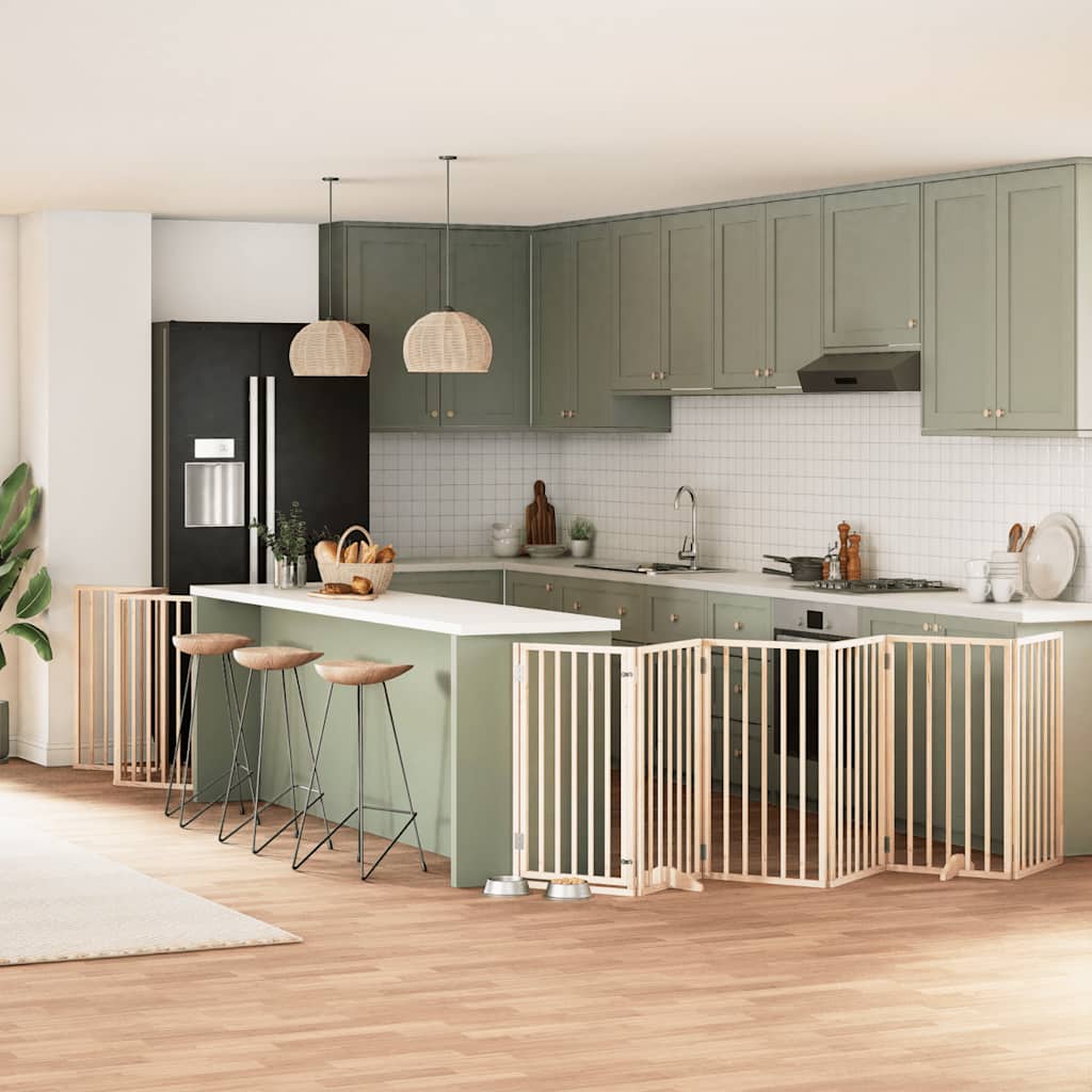 12-Tlg. Hundetor Mit Tür Faltbar 960 Cm Pappelholz