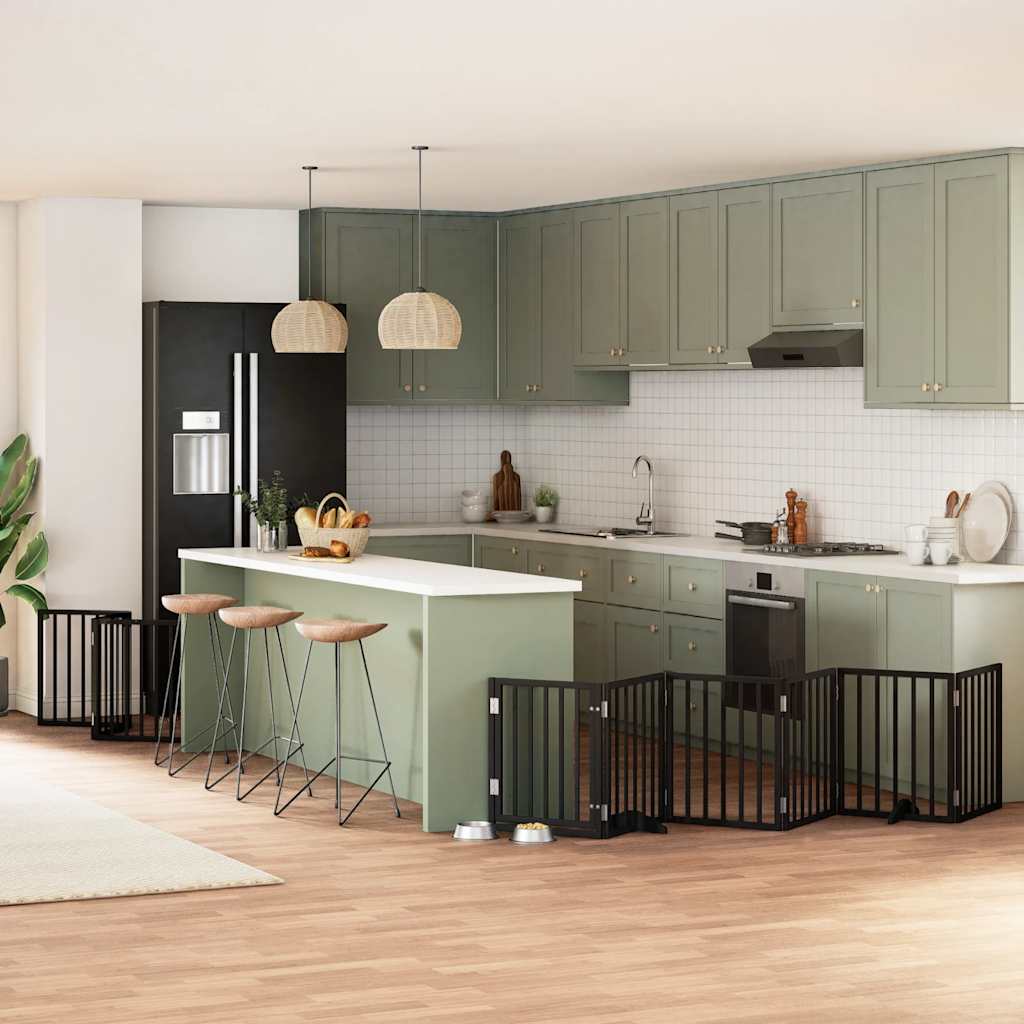 12-Tlg. Hundetor Mit Tür Faltbar 960 Cm Pappelholz