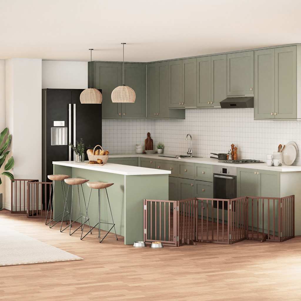 12-Tlg. Hundetor Mit Tür Faltbar 960 Cm Pappelholz