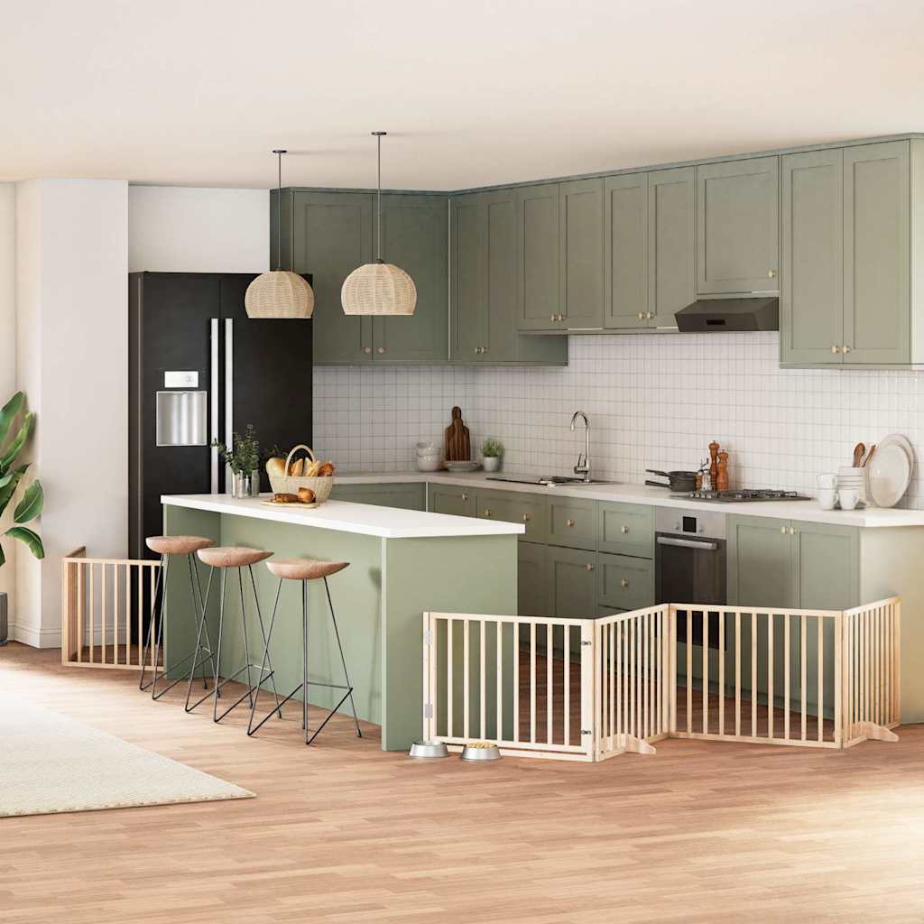 12-Tlg. Hundetor Mit Tür Faltbar 960 Cm Pappelholz