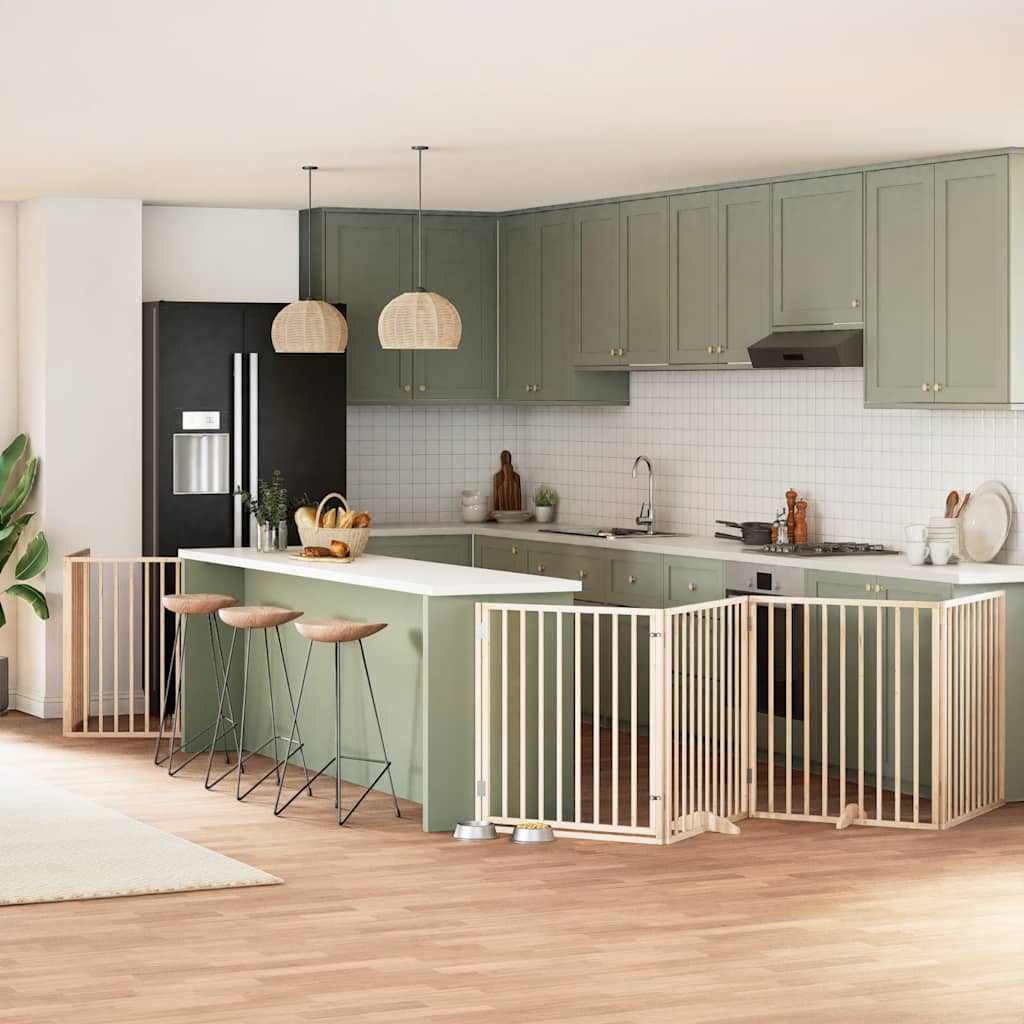 12-Tlg. Hundetor Mit Tür Faltbar 960 Cm Pappelholz