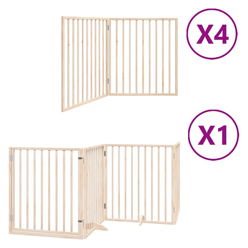 12-Tlg. Hundetor Mit Tür Faltbar 960 Cm Pappelholz