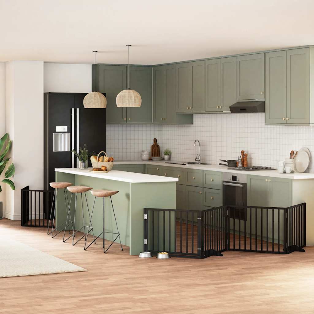 12-Tlg. Hundetor Mit Tür Faltbar 960 Cm Pappelholz