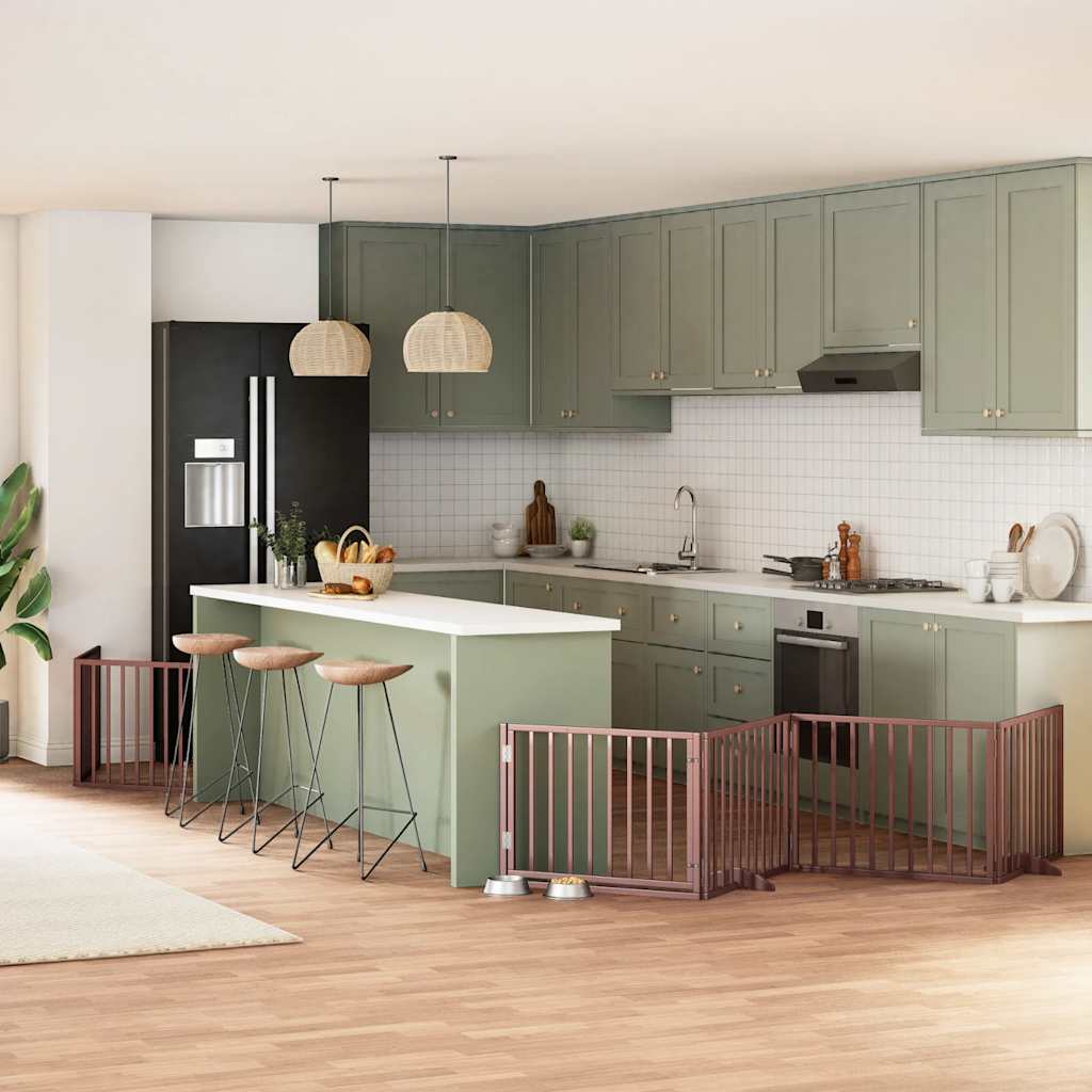 12-Tlg. Hundetor Mit Tür Faltbar 960 Cm Pappelholz