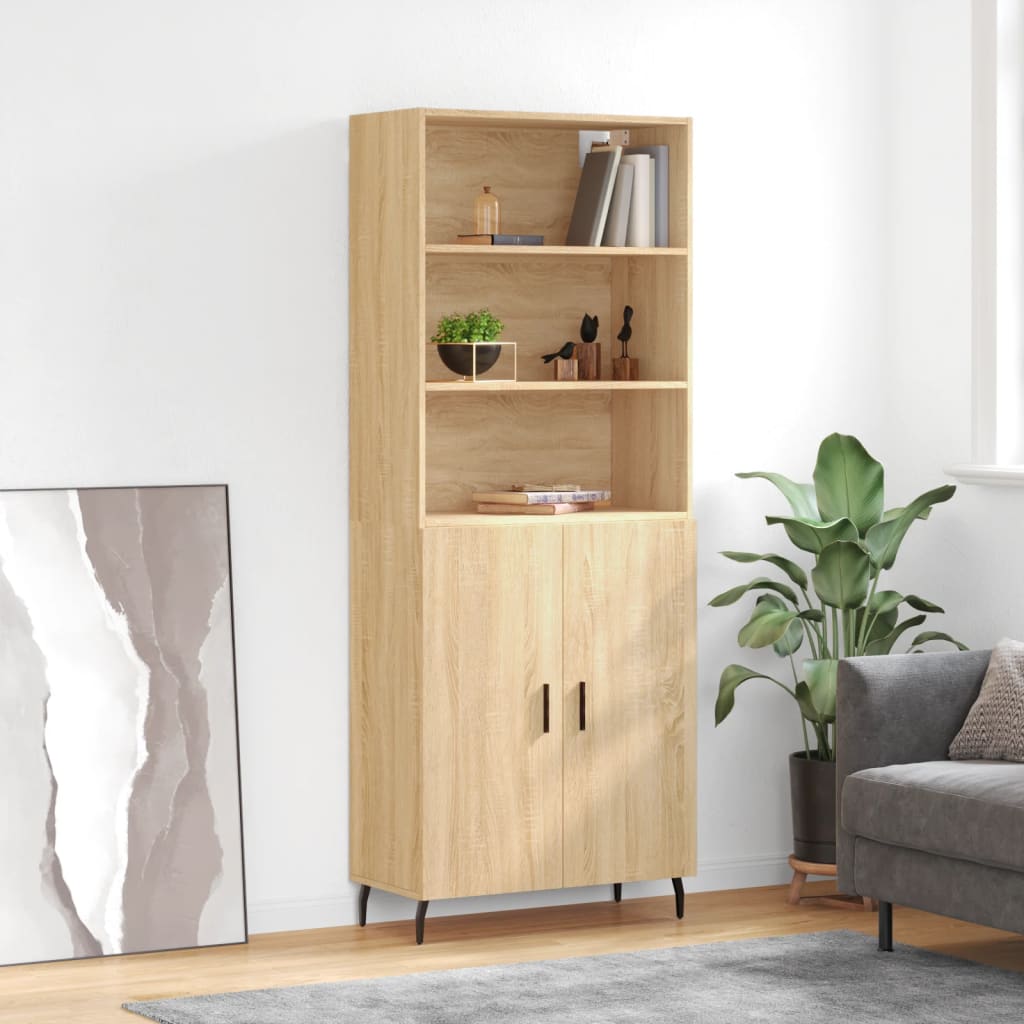 Highboard Braun Eichen-Optik 69,5X34X180 Cm Holzwerkstoff