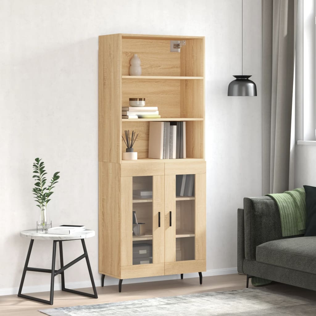 Highboard Braun Eichen-Optik 69,5X34X180 Cm Holzwerkstoff